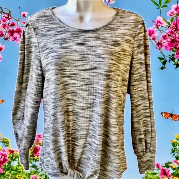 Apt. 9 Gray Heather Long Sleeve Knit Sweater with Knot at Hem - Picture 1 of 10